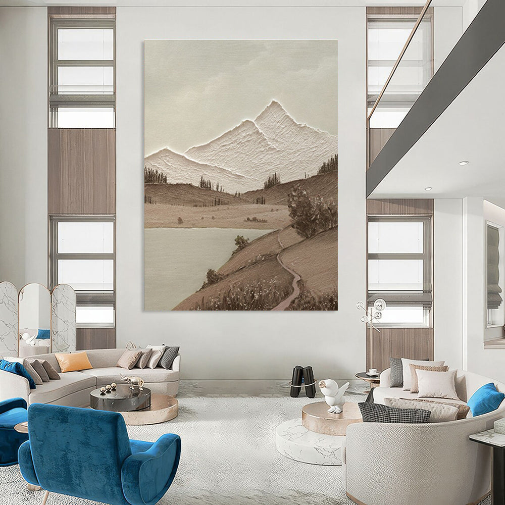 Minimalist Textured Mountain Landscape Abstract Painting for Timeless Spaces HENG268