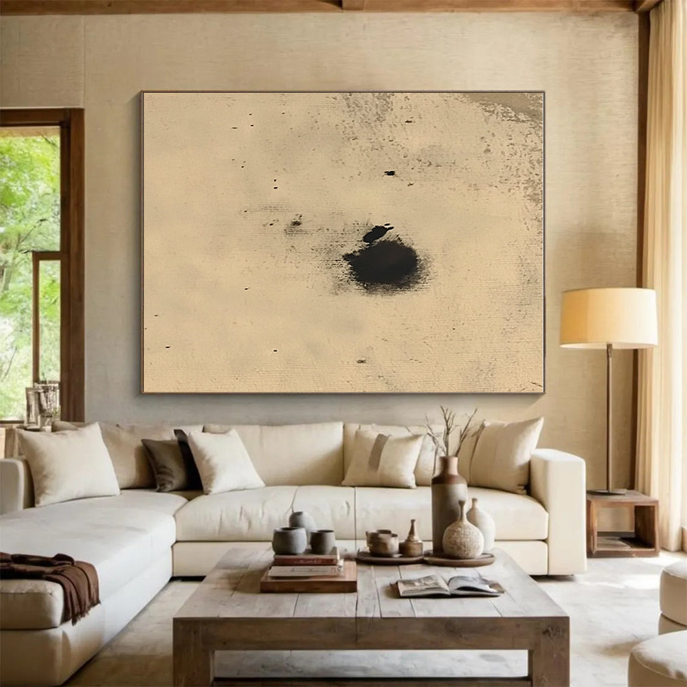 Small Black Spots on Beige Abstract Painting with Subtle Intrigue WINK018