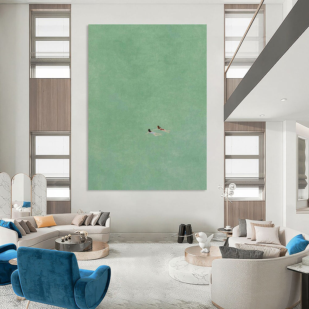 Two Swimmers in Green Minimalist Painting for Calm Interiors HENG305