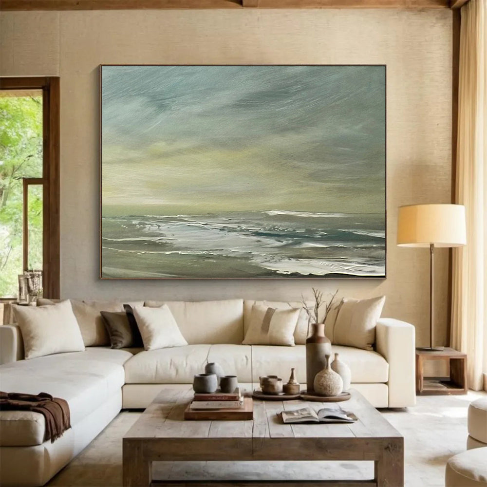 Greenish Sea Abstract Subtle Seascape Painting for Calm Interiors YHT026