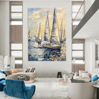 Fleet of Sailboats on Sea Vivid Abstract Painting for Energetic Spaces GAB1464