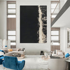 Black and White Wave Contrast Abstract Painting of Minimalist Motion GAB0181
