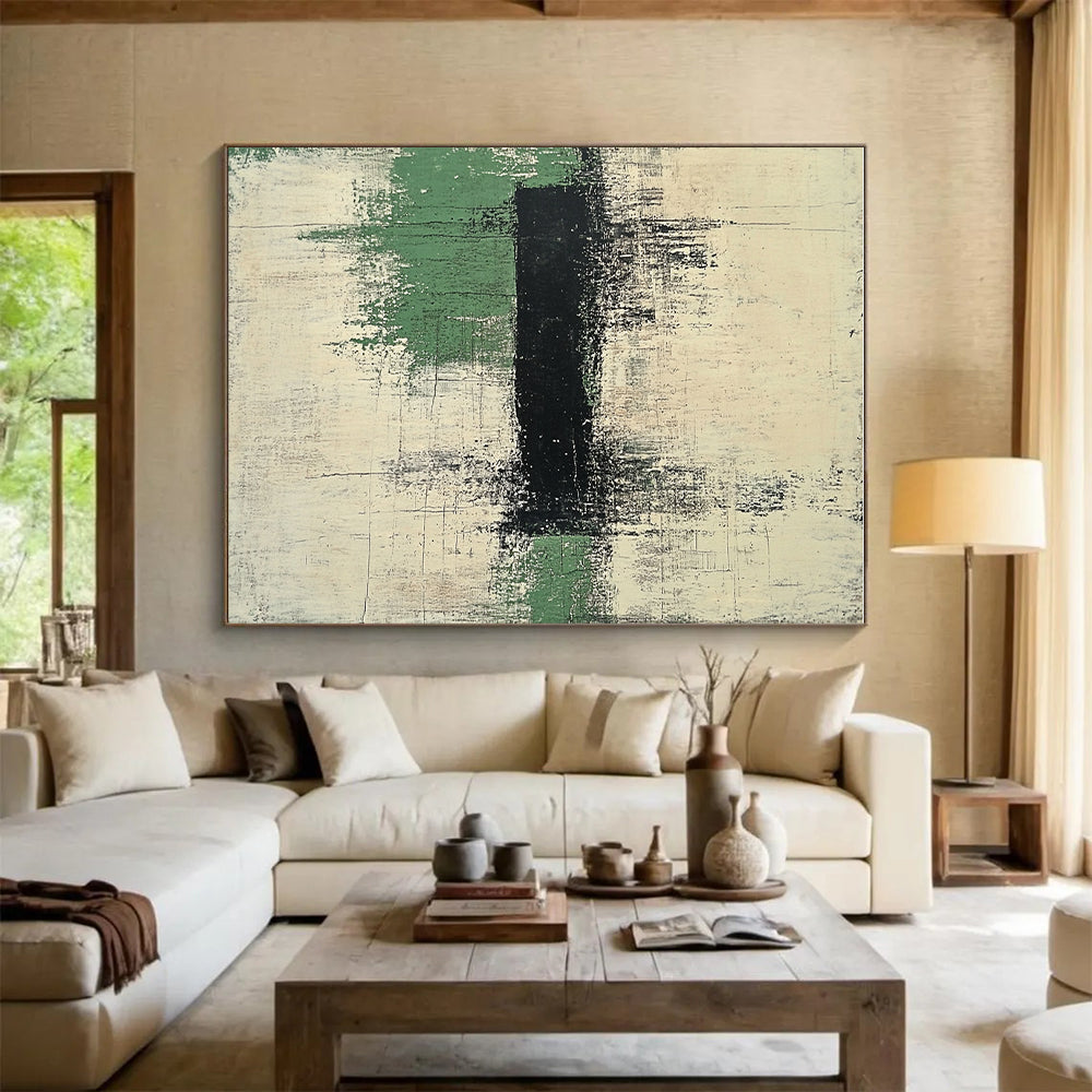 Black Green White Abstract Painting with Textured Simplicity WINK561