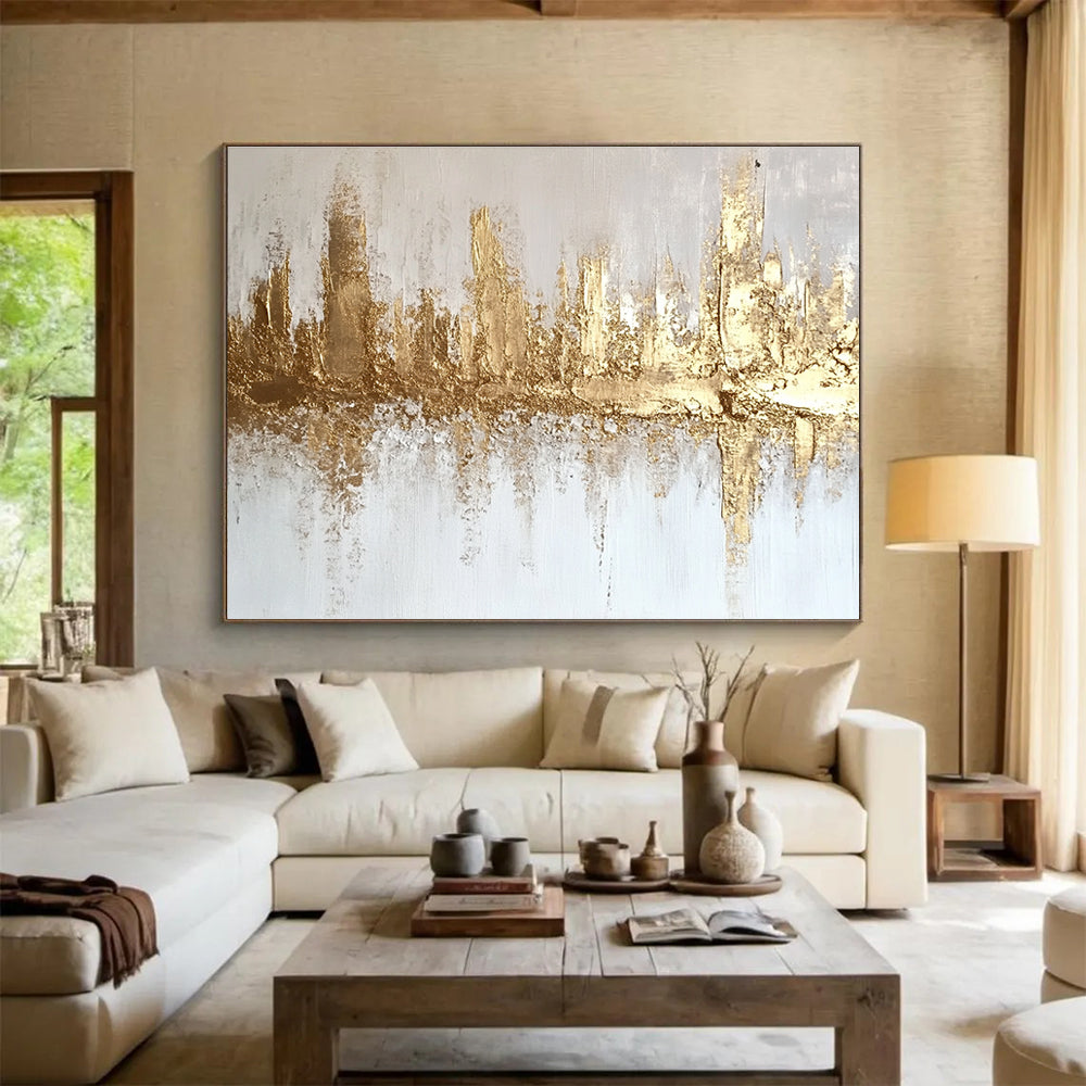 Subtle Golden Skyline with Textured Layers Abstract Painting ABS312