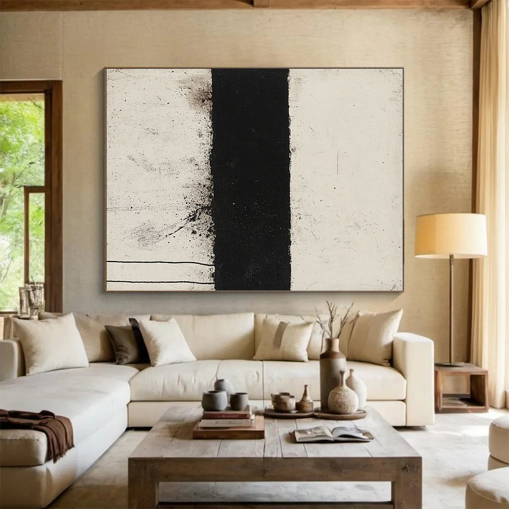 Black and White Strip Abstract Painting with Stark Simplicity WINK143