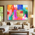 Colorful Gold - Accented Abstract Painting with Vibrant, Playful Energy ABS455