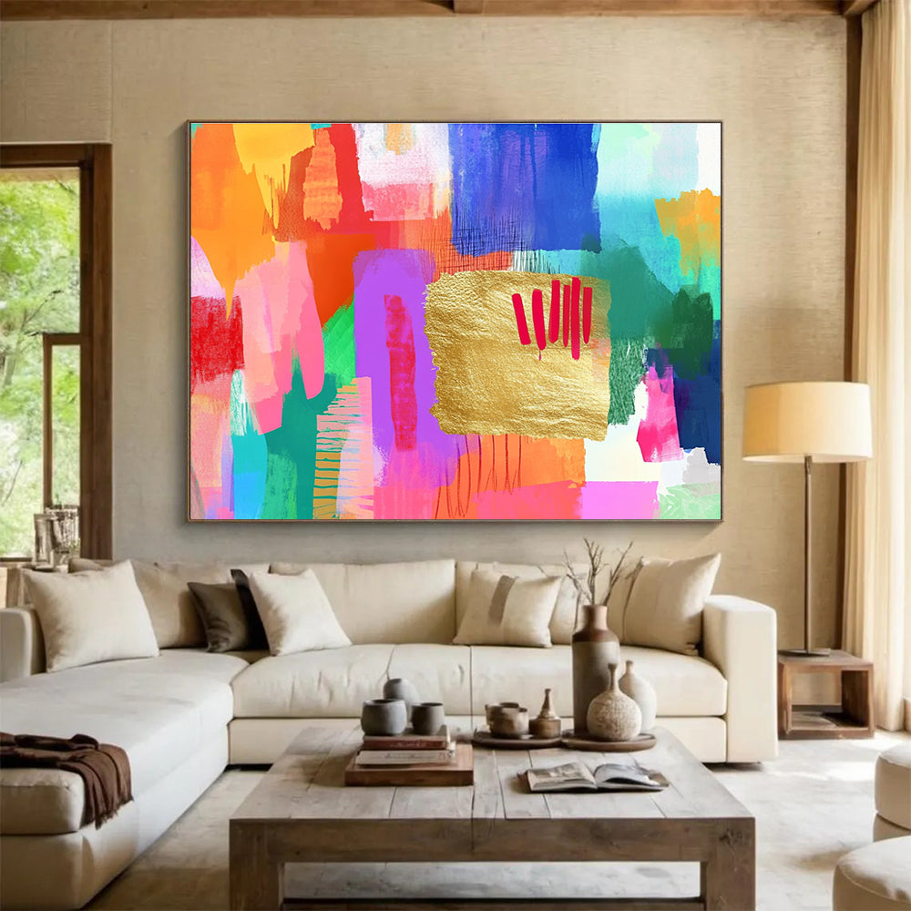 Colorful Gold - Accented Abstract Painting with Vibrant, Playful Energy ABS455