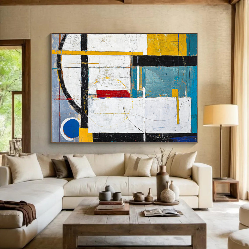 Geometric Color Block Abstract Painting with Structured Vibrant Shapes ABS549