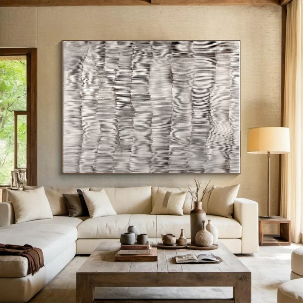 Gray - Wave Line Abstract Painting with Textured Strokes WINK869
