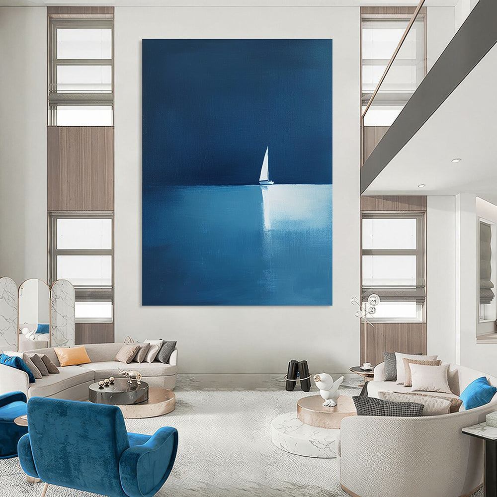 Distant Sailboat Reflection Minimalist Nautical Abstract Painting GAB0224