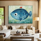 Blue Fish with a House  Whimsical Fantasy ABS069