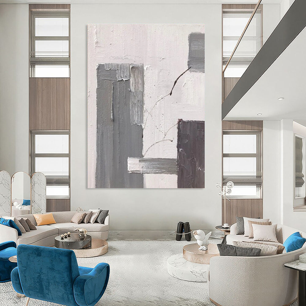 Gray - White Minimalist Abstract Painting for Modern Hallways HENG396