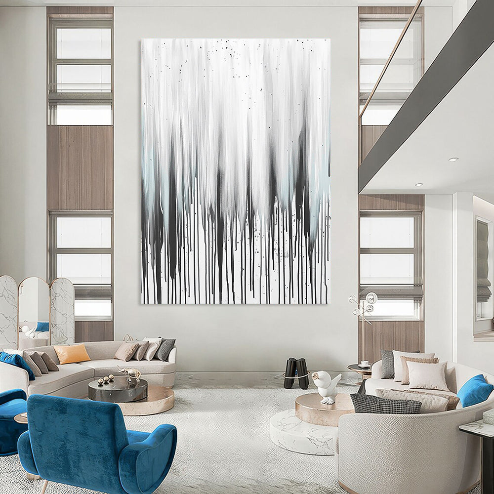 Gray and Black Dripping Paint Abstract Painting for Industrial - Chic Bars GAB0819
