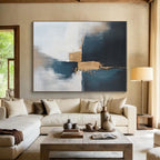 Blue Gold White Abstract Painting with Subtle Luxury WINK554