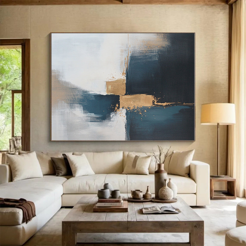 Blue Gold White Abstract Painting with Subtle Luxury WINK554