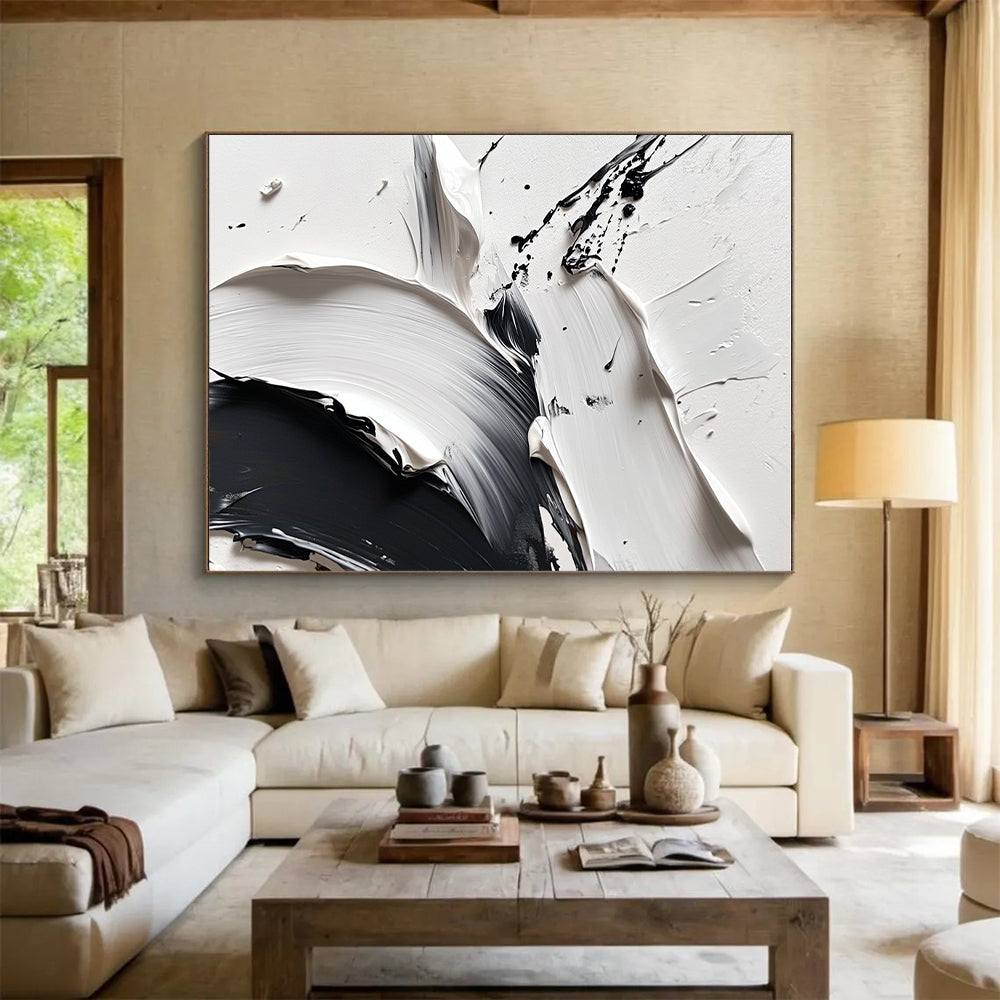 Black White Textured Abstract 2 Painting with Dramatic Depth WINK739