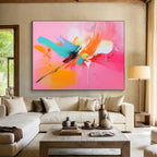 Pink - based Color Burst with Dynamic Brushstrokes Abstract Painting ABS381