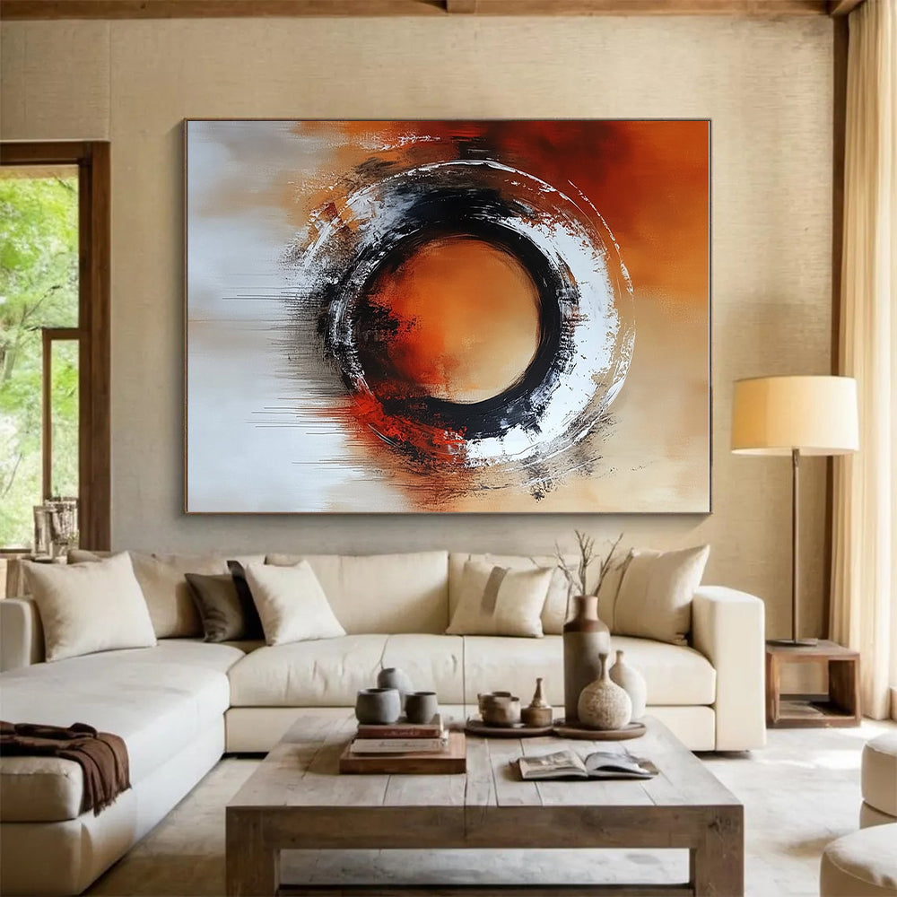 Orange Black Circular Abstract Painting with Bold Drama WINK706
