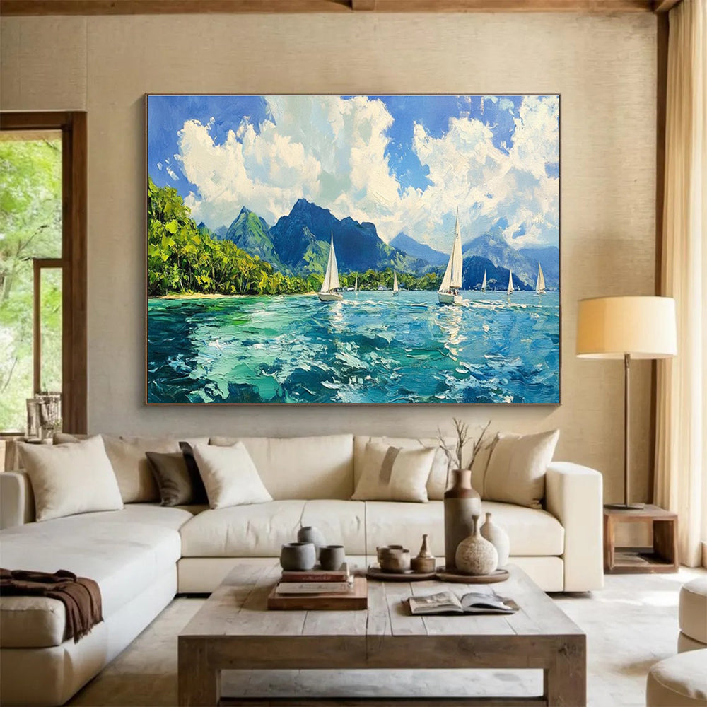Sailing and Mountain Abstract Painting for Nautical - Themed Clubs YHT413