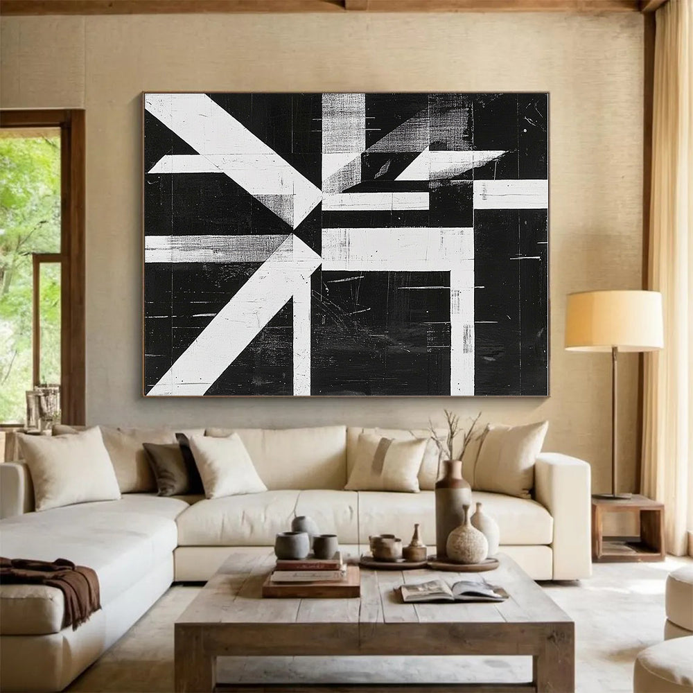 Black and White Geometric Abstract Painting with Bold Structure WINK009