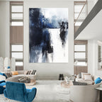 Dramatic Blue and Black Drip Abstract Painting for Bold Decor GAB0684