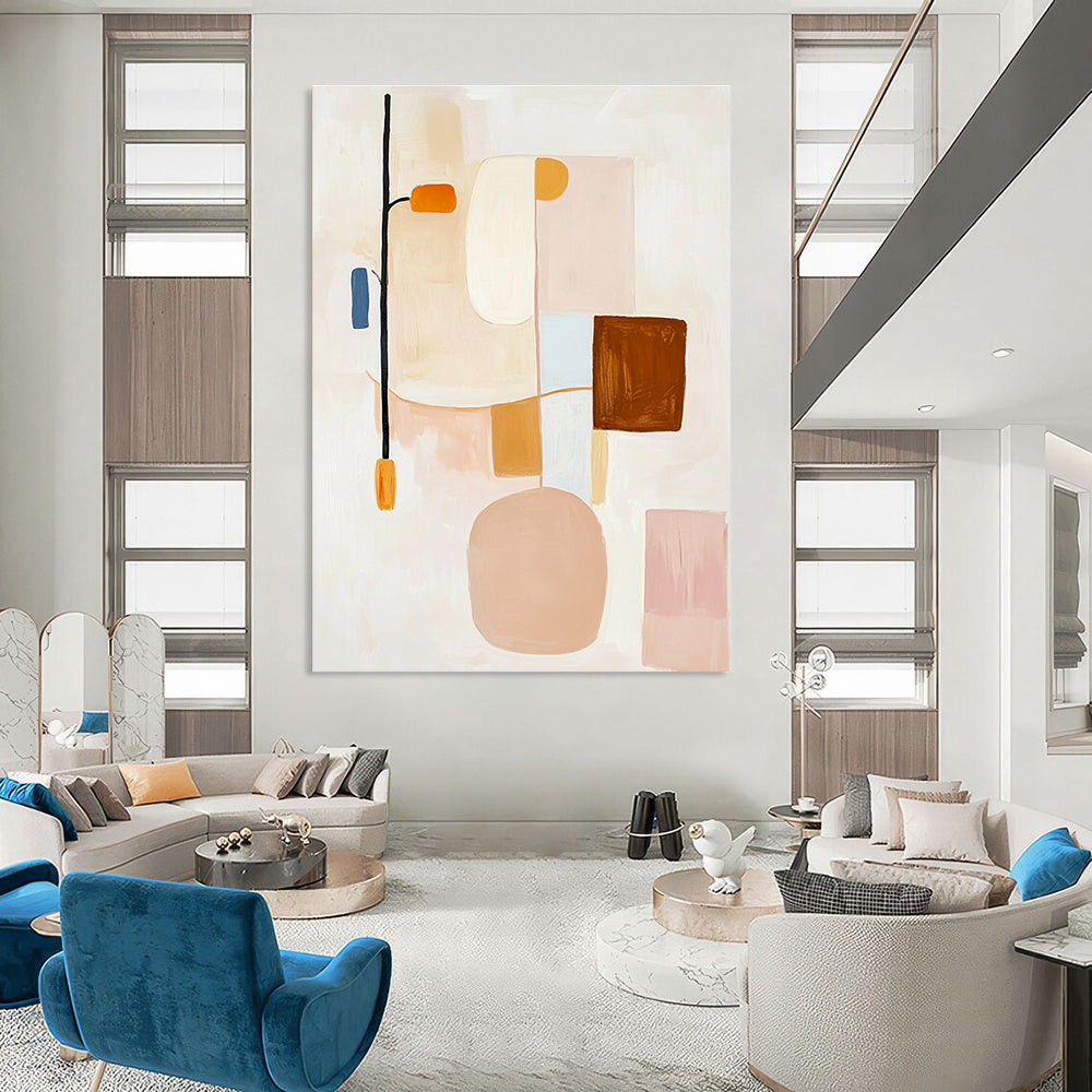 Soft Pastel Shapes Abstract Painting for Serene Interiors GAB0687