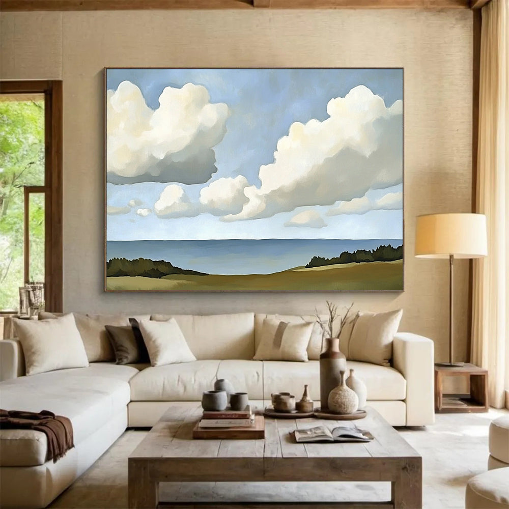 Clouds Over Sea and Fields Abstract Painting with Simple Serenity ABS598