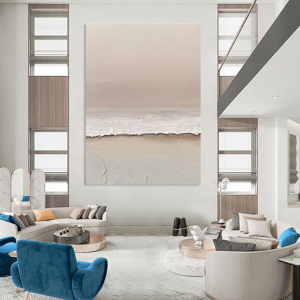 Minimalist Beige and White Abstract Painting of Quiet Serenity GAB0086