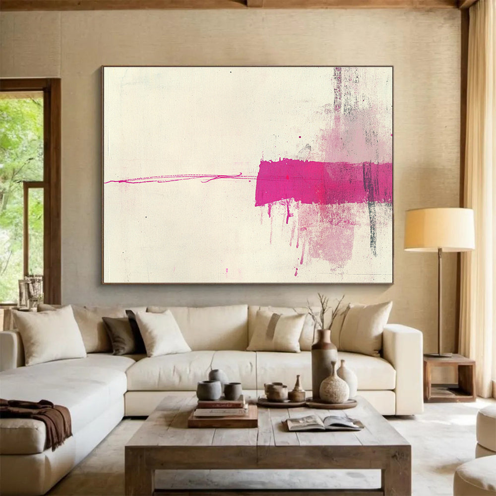 Minimalist Pink Strokes Artwork for Modern Spaces, Exploring Simplicity and Visual Tension Abstract Painting ABS141