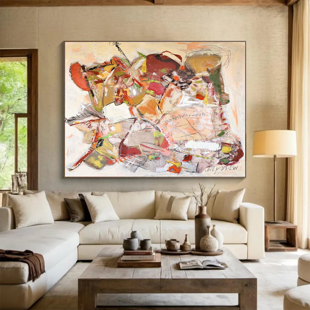 Soft - Hued Abstract Composition Painting for Serene Bedroom Retreats YHT241