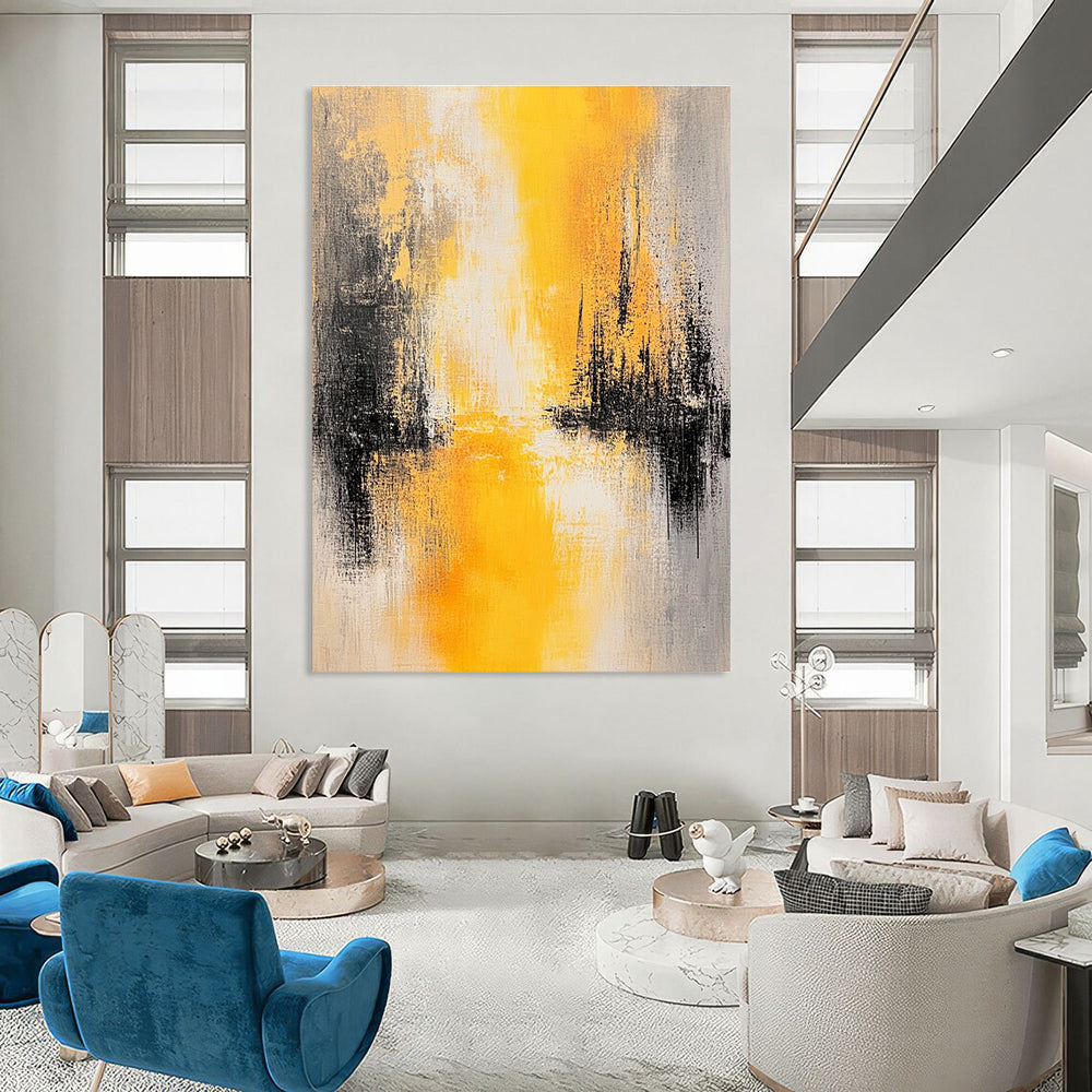 Yellow and Gray Abstract Painting for Minimalist Bedroom Interiors GAB1187