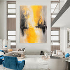 Yellow and Gray Abstract Painting for Minimalist Bedroom Interiors GAB1187