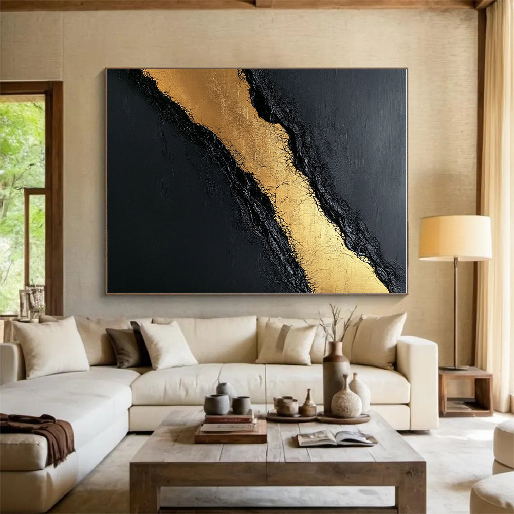 Black Gold Textured Abstract Painting with Luxurious Depth WINK594