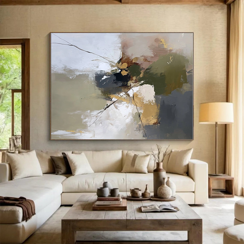 Green Gold Gray Abstract Painting with Natural Elegance WINK465