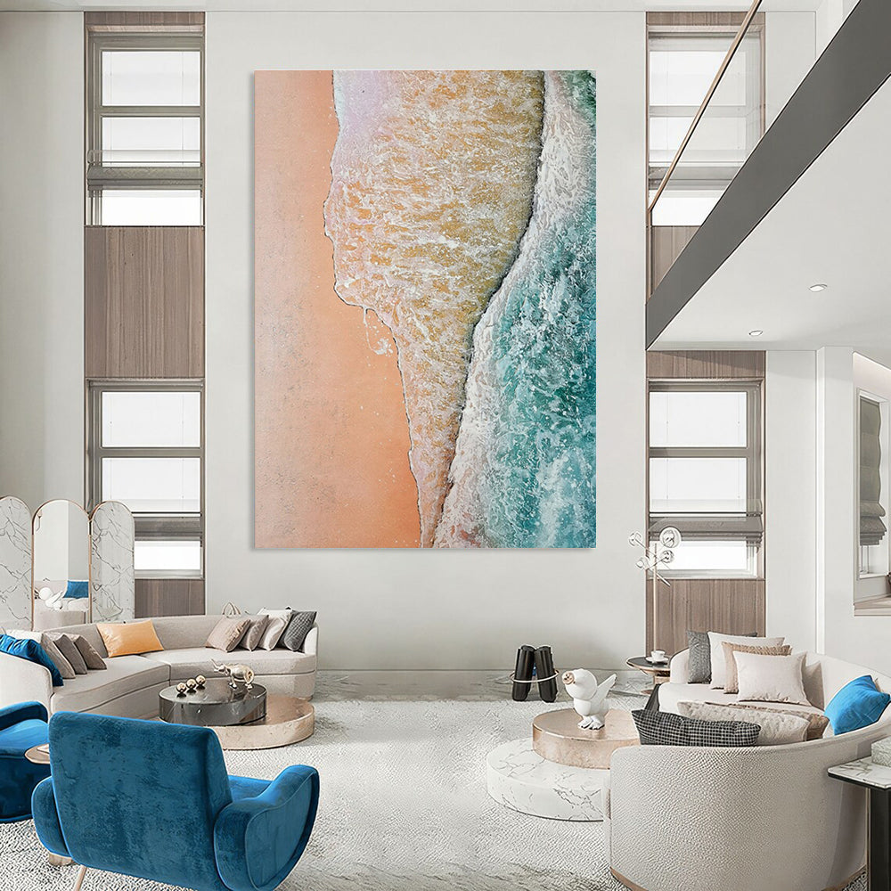 Aerial Beach View Abstract Painting for Coastal Home Bedrooms HENG044