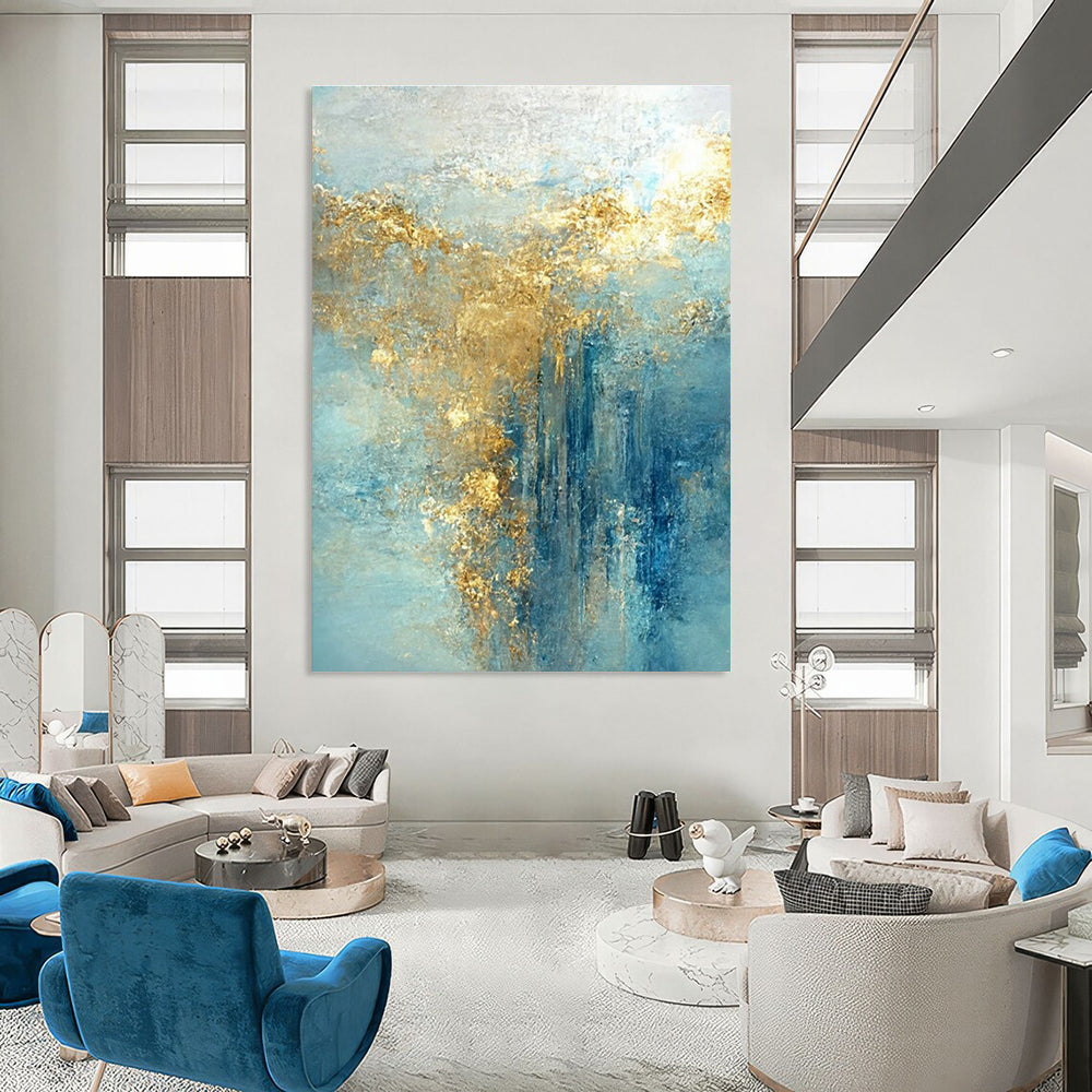 Ethereal Blue - Gold Abstract Painting for Art Gallery Installations HENG063