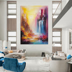 Colorful Canyon Waterfall Impressionistic Abstract Painting for Dreamy Spaces GAB1420