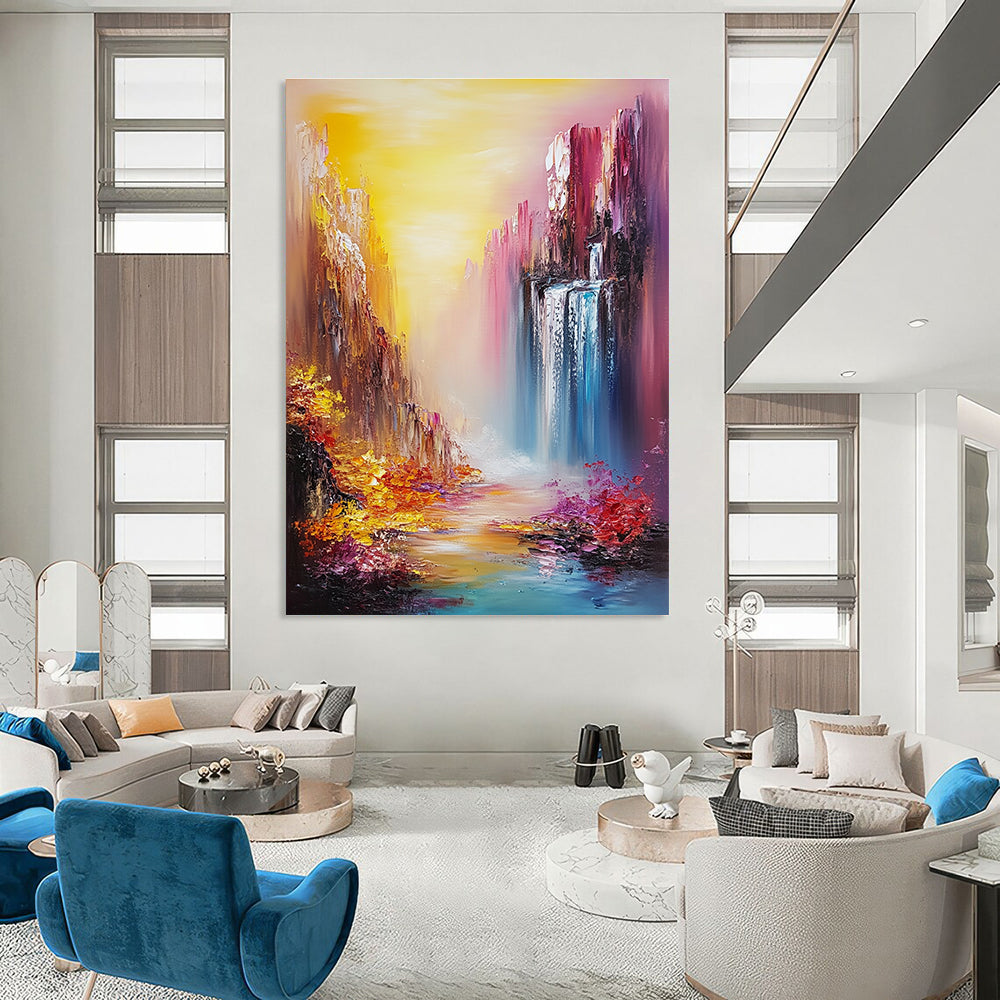 Colorful Canyon Waterfall Impressionistic Abstract Painting for Dreamy Spaces GAB1420
