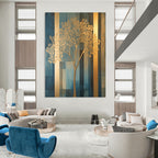 Golden Tree on Blue Modern Nature Abstract Painting GAB0272