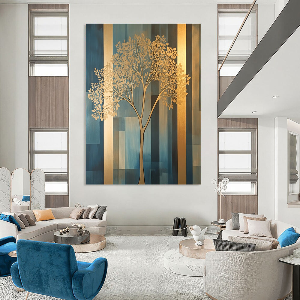 Golden Tree on Blue Modern Nature Abstract Painting GAB0272