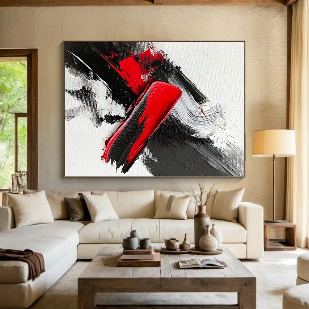 Red - Black - White Abstract Painting with Passionate Contrast WINK369