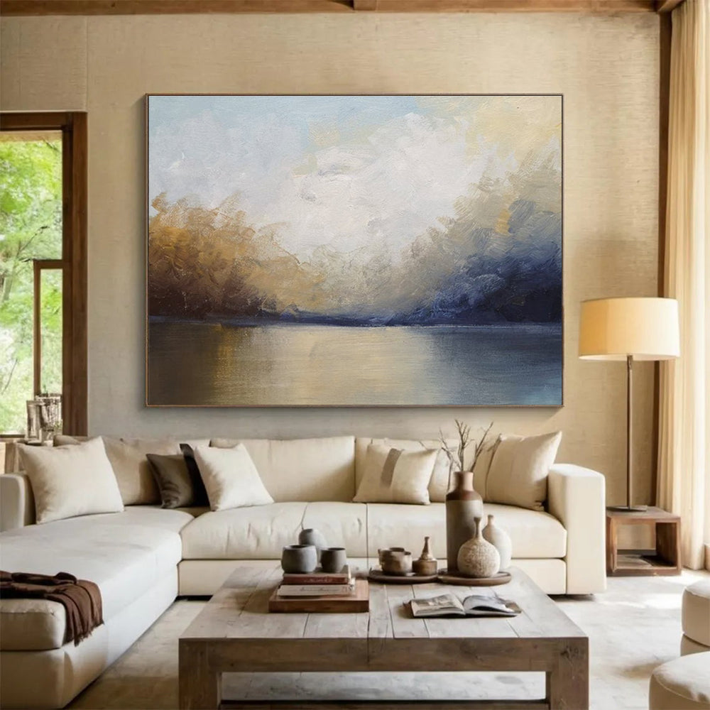 Lake and Sky Abstract Landscape Painting for Tranquil Spaces YHT040