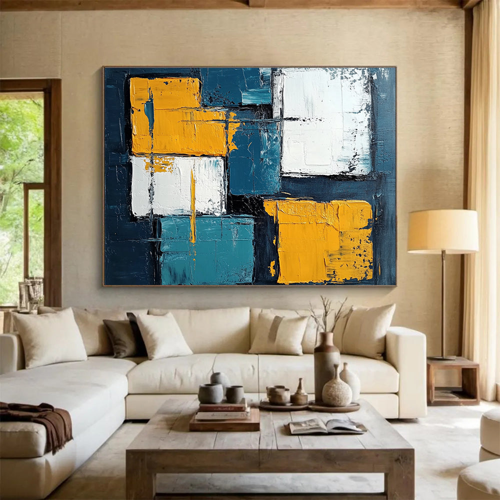 Geometric Color Blocks Abstract Painting in Bold Hues ABS281