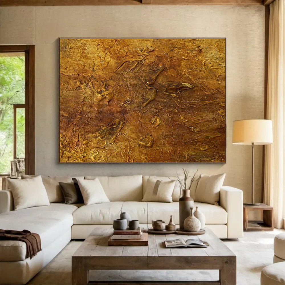 Golden Textured Abstract Painting for Luxurious Bedrooms YHT333