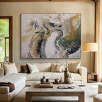 Gray - Gold - Green Abstract Painting for Modern Wellness Retreats YHT387