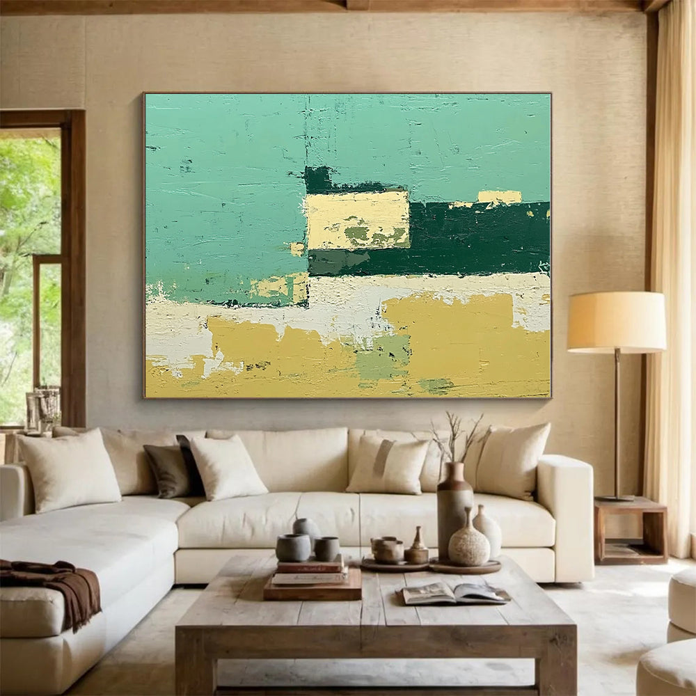 Teal and Yellow Blocks Abstract Painting with Cheerful Contrast WINK108