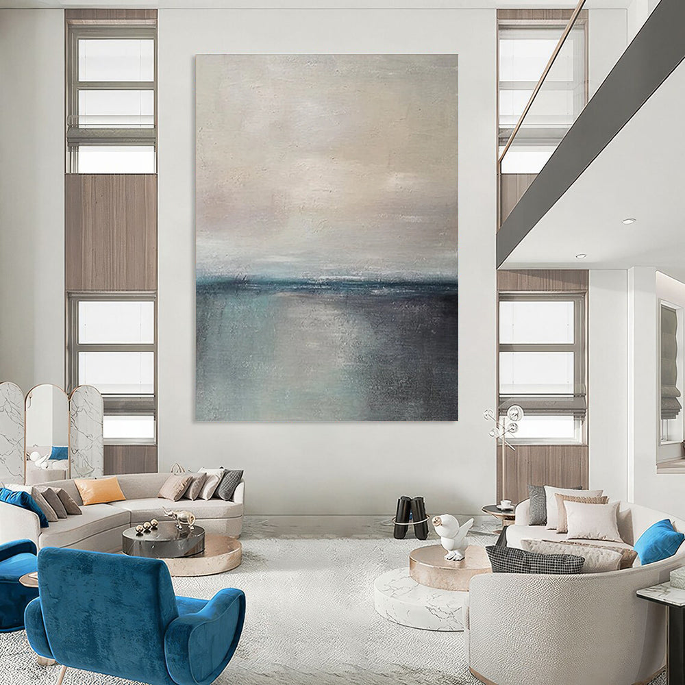 Minimalist Sea and Sky Abstract Painting for Coastal Bedroom Retreats HENG034
