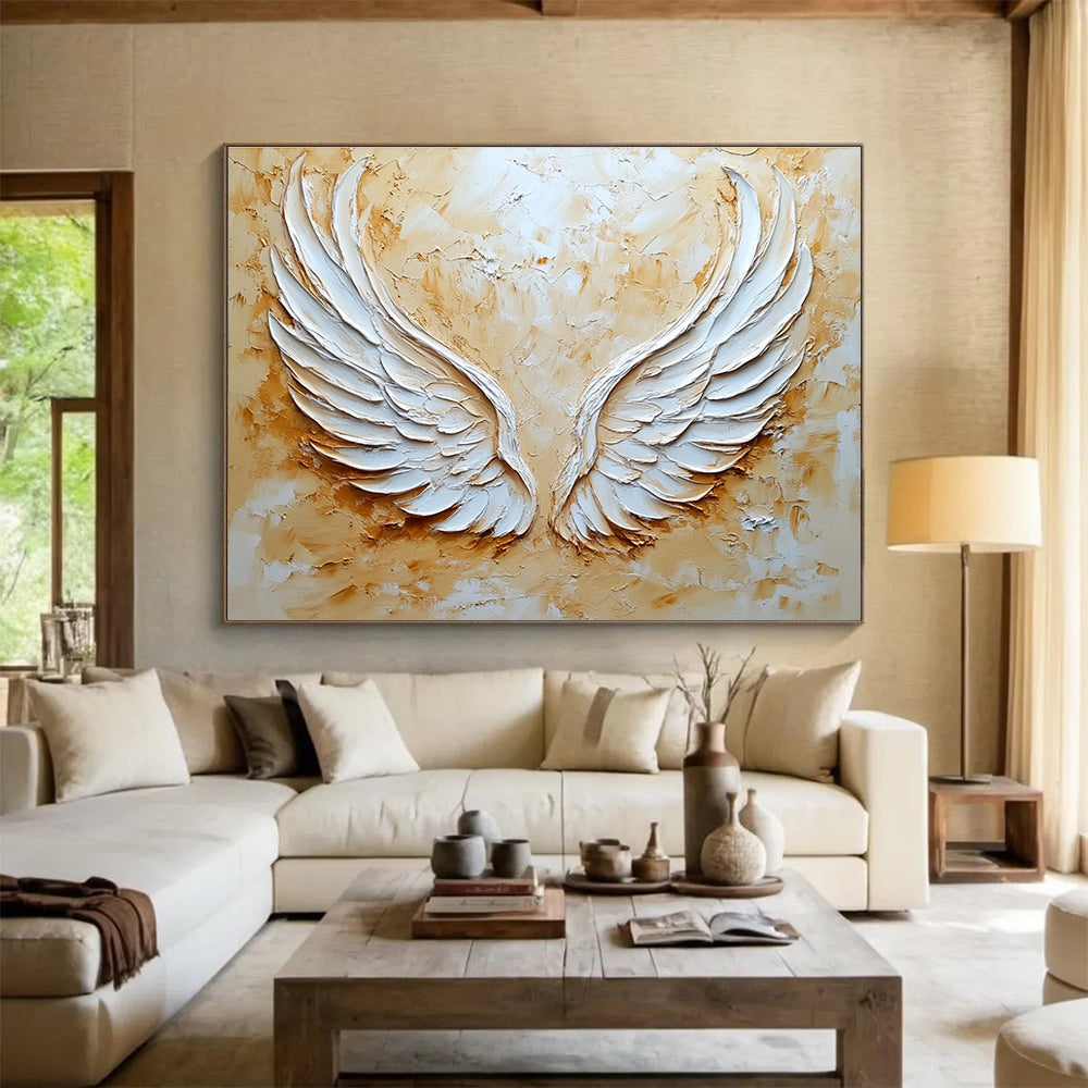 Textured Angel Wings: Inspirational Symbol in Relief Abstract Painting ABS165