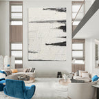 Black - White Textured Landscape Abstract Painting for Serene Home Offices HENG384