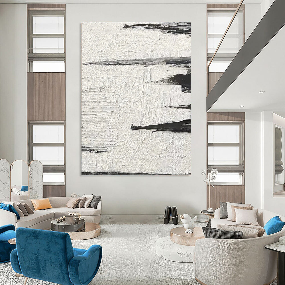Black - White Textured Landscape Abstract Painting for Serene Home Offices HENG384
